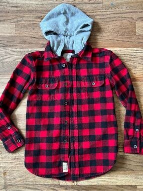 Jachs Red & Black Buffalo Plaid Hooded Boys Shirt XS